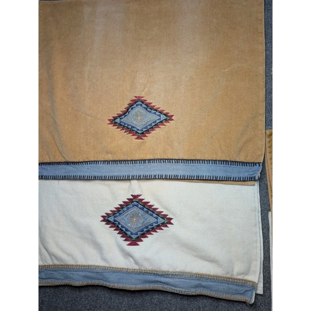 Avanti Towel Set Of 6 Southwest Aztec White & Tan Towels Bath, Hand & Wash Cloth
